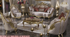 Ensemble de canapés de salon en brache de luxe hautement conçu, finition or blanc turc, ensemble de chaises de canapé, meubles de salon classiques sculptés - Product Image 4
