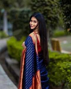 Soft Banarasi Plain Body Big Border Seda Saree Con Blusa - Product Image 2