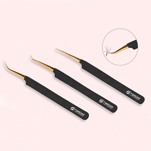 Pince à épiler multi-usage 3 pièces en acier inoxydable noir pour extension de cils Pointe pointue pour une prise forte et facile à ramasser Couches minces - Product Image 1