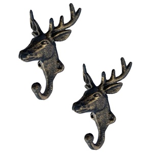 Wholesale Decorative Animal <b>Hooks</b> Heavy Duty Cast Metal Deer Antler Hanger Retro Gold Patina Finish Metal <b>Wall</b> <b>Hook</b> Coats & Hats - Product Image 1
