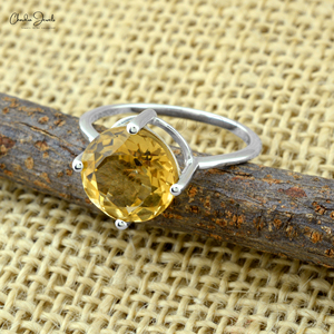Anillo de Citrino con Corte Redondo de 10 mm en Plata de Ley 925 con Acabado Pulido, Joyería Lista para Enviar, Talla US-6 - Product Image 4