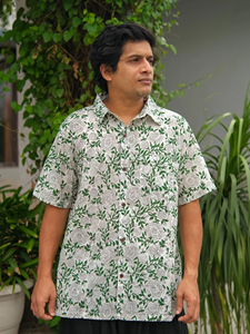 Chemise en coton pour homme de qualité supérieure, imprimée à la main, motif floral, respirante, artisanat traditionnel du Rajasthan - Product Image 5