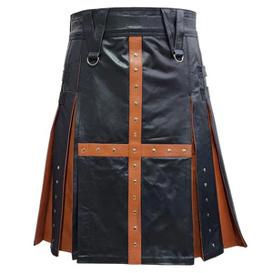 Kilt híbrido de cuero negro y naranja – Ropa gótica steampunk para hombre estilo Highland - Product Image 1
