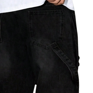 Jeans de Carpintero Negros para Hombre, Corte Holgado, Pierna Recta, Denim Desgastado, 100% Algodón, Secado Rápido, Transpirables, Cintura Media, Peso Medio, Casuales - Product Image 4