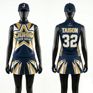 Uniforme de Porristas para Mujer, Tela de Poliéster Premium de 200 GSM, Estilo de Paneles Azul, Blanco y Rojo, Absorbe la Humedad, Logotipo Personalizado - Product Image 4