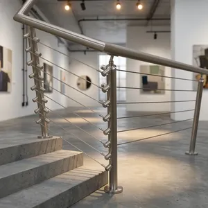 Barandilla Moderna de Acero Inoxidable para Escaleras con Cables Horizontales, Postes Pulidos y Pasamanos para Diseño de Seguridad en Escaleras Interiores - Product Image 6