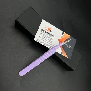 45 Degree Pointed Sustainable Stainless Steel Strong Grip Eyelash Tweezers Purple Powder Coated Custom Logo <b>Lash</b> Extension - Product Image 6