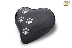Urna de cremación para mascotas en forma de corazón negro con huellas doradas de pata, diseño personalizado, urna de recuerdo para cenizas de mascotas. - Product Image 3