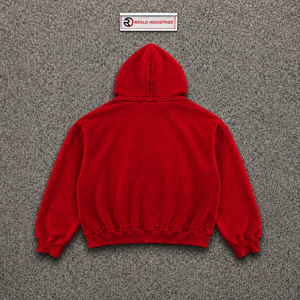 เสื้อฮู้ดดี้โอเวอร์ไซส์สีแดงสำหรับผู้ชาย สไตล์สตรีทแวร์ลำลอง ผ้าหนานุ่ม พิมพ์ลายโลโก้ด้านหน้า สไตล์ลำลองสำหรับฤดูใบไม้ร่วง ผ้าฝ้ายเฟรนช์เทอร์รี่ - Product Image 6