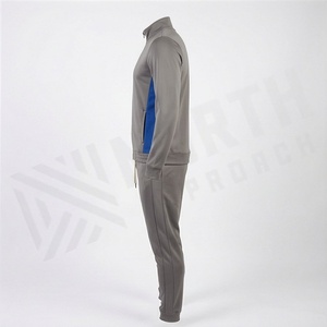 Survêtement gris bleu pour homme avec blocs de couleur, fermeture éclair intégrale, col montant, vêtements de sport décontractés, respirant, en polyester et coton, pour l'automne - Product Image 3