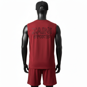 Conjunto de camiseta sin mangas y pantalones cortos para hombre, tela de poliéster y spandex, panel de malla transpirable GSM, logotipo personalizado, conjunto de camiseta sin mangas y pantalones cortos para hombre - Product Image 2