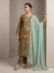 TENNECY Women's Glass Roman WithBeautiful Embroidered <b>Top</b>, Pant With Dupatta Set - Product Image 2
