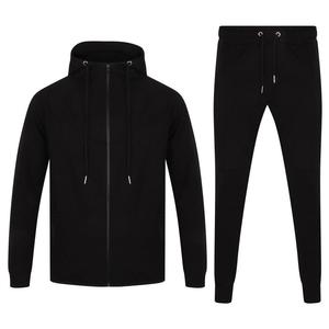 Ensemble de survêtement unisexe noir en polaire à col montant, manches longues, fermeture à cordon, poches latérales, décontracté, respirant, couleur unie, pour l'automne - Product Image 3