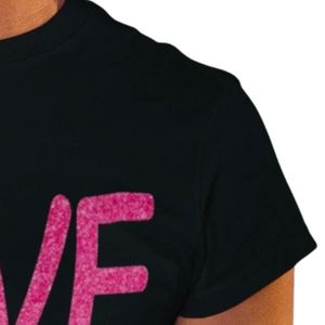 Men's <b>Black</b> Short Sleeve Crew Neck T <b>Shirt</b> with Pink LOVE Lettering and Circular Emblem Graphic Stylish Casual Everyday Fashion - Product Image 5