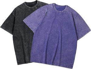 Heavyweight Retro Style Men's Oversized T-Shirts Heavy Loose Fit Vintage Washed Solid Color Tee Unisex Cotton Short Sleeve - Product Image 4