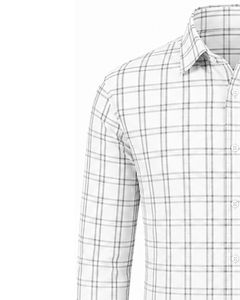 Camisa de Franela a Cuadros Blanca y Gris para Hombre, Formal e Informal, de Manga Larga, con Botones, de Algodón, para Oficina, Personalizable - Product Image 3