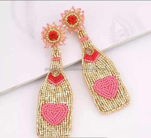 Boucles d'oreilles pendantes faites à la main en perles de rocaille brodées, forme bouteille, taille personnalisée, multicolores, unisexe, style classique, bijoux de mode pour soirée - Product Image 4