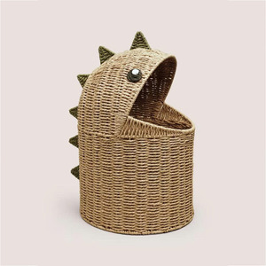 Elegant Paper Rope Dinosaur <b>Storage</b> <b>Basket</b> With Lid Natural Wicker <b>Toy</b> Organizer Kids Room Nursery Decor Handmade OEM ODM - Product Image 1