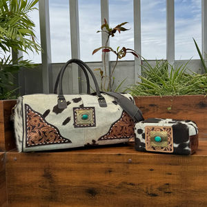 2025 tendance Designer femmes mode cuir repoussé à la main grande capacité Turquoise pierre sac polochon et peau de vache trousse de toilette ensembles - Product Image 4