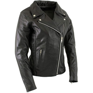 SAMROZ SPORTS Women's Classic Premium Leather Motorcycle MC Style Riding Jacket - Product Image 1