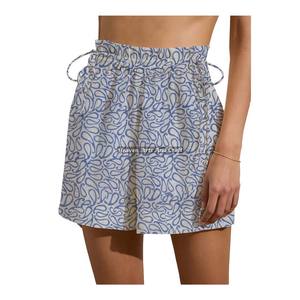 Shorts d'été élégants pour femme, imprimés à la main, avec cordon de serrage, respirants, 100 % coton, écologiques, pour le quotidien et les week-ends - Product Image 1