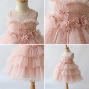 Robe de princesse personnalisée pour filles Celestial, rose blush, en tulle superposé, fleurs 3D, pour fête d'anniversaire, demoiselle d'honneur, mariage, boutique - Product Image 3