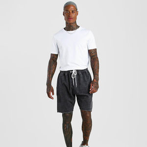 Shorts de sport d'été 100% coton, couleur logo personnalisée, délavé soleil, effet délavé à l'acide, style streetwear vintage, motif uni, maille, taille mi-haute, style urbain - Product Image 5
