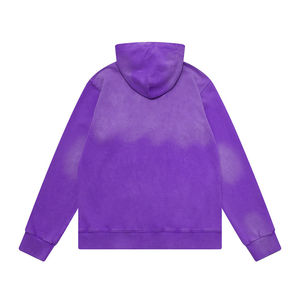 Sudadera con capucha morada de algodón de alto gramaje, lavado ácido y mineral, oversize, estilo vintage streetwear para hombre, personalizada al por mayor - Product Image 2