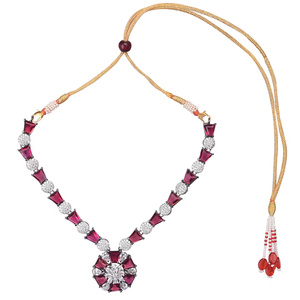 Imitation <b>Ruby</b> Pink Stone Vintage Style Brass Gold Plated Indian Bridal Wedding Jewelry Set with Choker <b>Necklace</b> and Earrings - Product Image 2