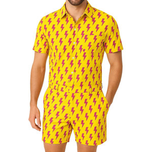 Rompers para Hombre, Casuales, de Manga Corta, de Verano, de Algodón y Lino, Transpirables, Ligeros, Cómodos y Elegantes para Uso Diario - Product Image 1