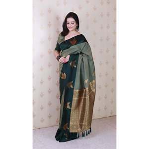 Elite Weaves Dusty Concept Floral Zari Woven Saree Grey Soft Silk Sari with Elegant Zari Work 650g - Product Image 2