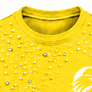 Unisex <b>Bright</b> Yellow Pearl Beaded <b>T</b> <b>Shirt</b> Fashion Crew Neck Short Sleeve Pearl Embellished Tee for Streetwear and Everyday - Product Image 3