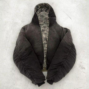 Sudadera con capucha extragrande y cremallera completa, estilo urbano, estampada Y2K, unisex, 100% algodón, informal, camuflaje, con cremallera. - Product Image 6