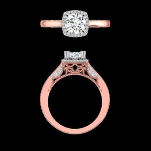 Exquisite 1.24ctw Rose Gold Cushion Halo Round Diamond Engagement <b>Ring</b> With Intricate Filigree Gallery And Polished <b>Plain</b> Band - Product Image 1