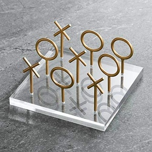 Handcrafted wooden tic tac toe <b>game</b> <b>board</b> with gold metal pieces classic tabletop <b>game</b> decorative home decor coffee <b>table</b> accent - Product Image 5