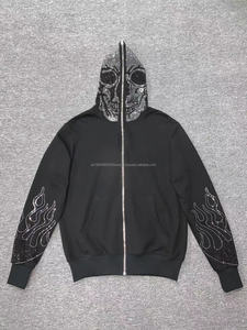 Conjuntos de ropa de calle para hombre con logotipo personalizado, suéter con cremallera para hombre, sudadera con cremallera de cara completa desgastada, capucha con cremallera exterior OEM - Product Image 5