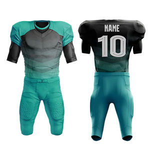 Ensemble d'uniformes de football américain personnalisés très demandés, haute qualité, 100 % polyester respirant, short d'été imprimé, grandes tailles, protection UV - Product Image 1