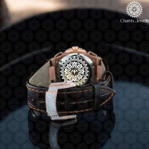 Charm_Jewells Montre de luxe pour homme en acier inoxydable, boîtier rond, analogique, quartz, bracelet en cuir véritable, boucle 20 mm 22 cm - Product Image 3