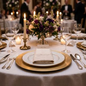 Assiette de présentation artisanale en acier inoxydable 304 de 33 cm avec large bande dorée PVD couleur or champagne, bordure dorée Devika, en PS, pour décoration intérieure, hôtels et mariages - Product Image 2