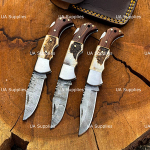 Couteau pliant personnalisé en acier Damas forgé à la main, manche en corne de cerf, verrouillage arrière, couteau de poche pour la chasse en extérieur, EDC, pointe clip, directement de l'usine - Product Image 2