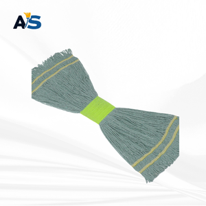 A&S Heavy Duty Grey Cotton <b>Mop</b> Head with 5" Lime Green Head Band Loop End - Product Image 1