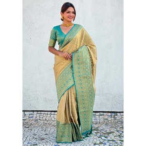 Sari Chickoo de tejido puro Zari con tejidos en contraste para atuendos de fiesta - Product Image 5