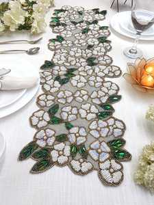 Handmade white flowers beaded runner - Product Image 3