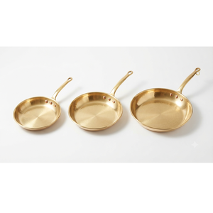 <b>Set</b> Of 3 Brass Fry <b>Pan</b> With Long Handle Gold Polish For Home Kitchen Cookware Stovetop Cooking <b>Pan</b> Durable <b>Frying</b> <b>Pans</b> - Product Image 1