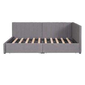 Sofá Cama Tapizado en Tela de Lino Gris, Tamaño Individual, con 2 Cajones de Almacenamiento, No Requiere Somier - Product Image 4