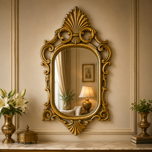 Lunara Crescent Wooden Carving <b>Wall</b> <b>Mirror</b> Handcrafted Decorative Art Premium Accent Elegant Bedroom Living Room Entryway Decor - Product Image 4