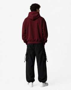 <b>Men's</b> Plus Size Autumn Knitted Fleece Hooded Pullover Sweatshirt <b>Burgundy</b> Solid Front Logo Regular Sleeve <b>Hoodie</b> - Product Image 2