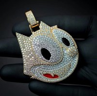Pendentif Visage de Dessin Animé Hip Hop Iced Out, Breloque Plaqué Or avec Zircons Pavés pour Hommes