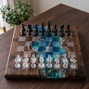 Tablero de Ajedrez de Resina Contemporáneo para Colecciones de Juegos en Casa - Product Image 4