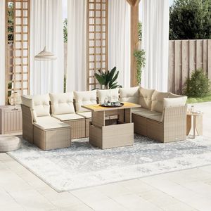Conjunto de Sofá de Jardín Grande con Patas Ajustables en Ratán Sintético PE Beige, Muebles de Jardín Ajustables - Product Image 1